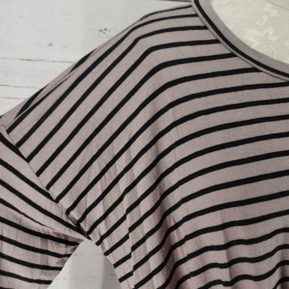 143 Story Taupe and Black‎ Stripe Long Sleeve Blouse - Picture 3 of 7